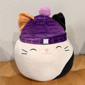 Squishmallows Cat Plush Purple Beanie‎ Pom Pom Hat 14 Inch Stuffed Animal